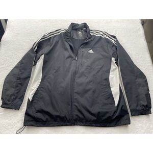 Adidas Full Zip Windbreaker Jacket Black White Stripes‎ Mens Size XL Hooded